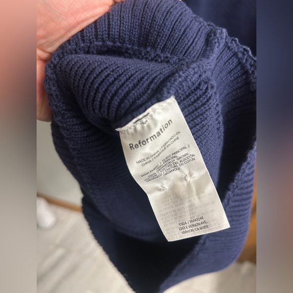 Reformation Large Catalina  Cotton Mini Dress size L Navy with Gold Details - Picture 9 of 10